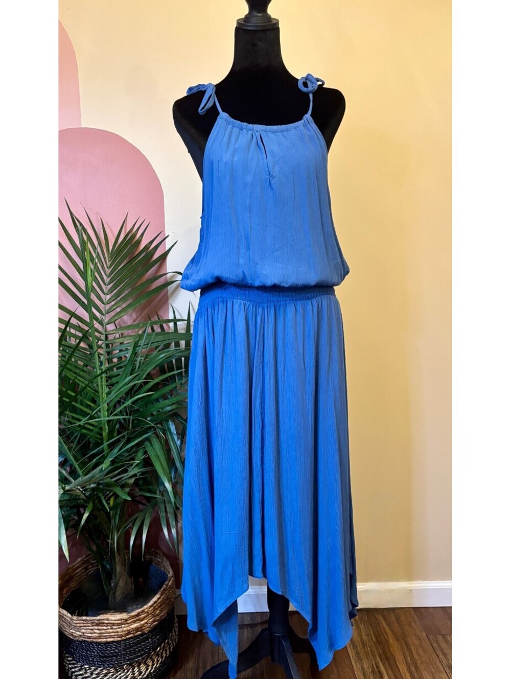 Maurices Women's Blue Sun Dress Romantic Feminine Handkerchief Hem Size Large
